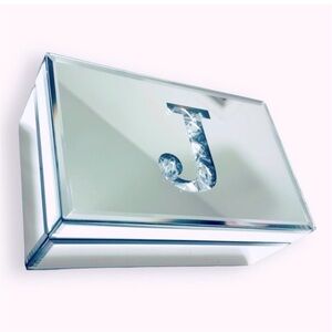 Diamond Glass Initial "J" Beveled Mirrored Jewelry Box and Trinket Organizer